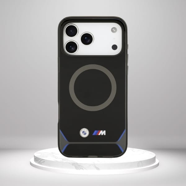 Etui BMW M IML Metal Buttons & Logo      MagSafe do iPhone 17 Pro Max czarno-niebieski