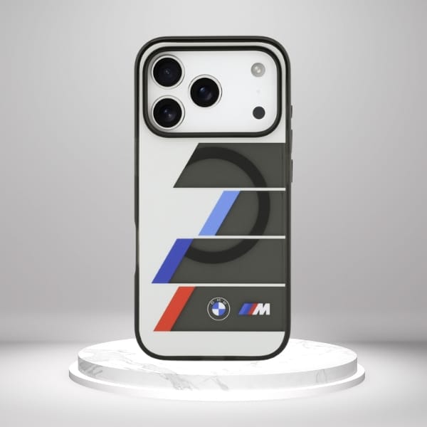 Etui BMW M IML Metal Buttons Tricolor    Lines MagSafe do iPhone 17 Pro antracyt