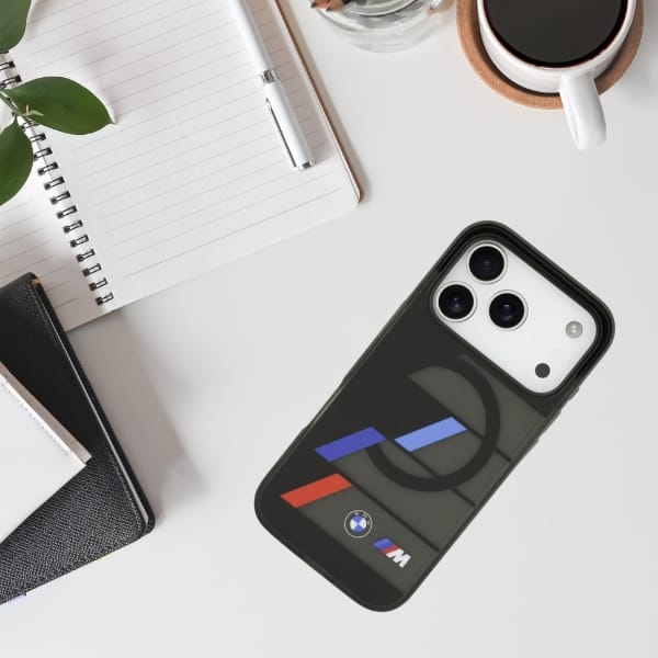 Etui BMW M IML Metal Buttons Tricolor    Lines MagSafe do iPhone 17 Pro czarny