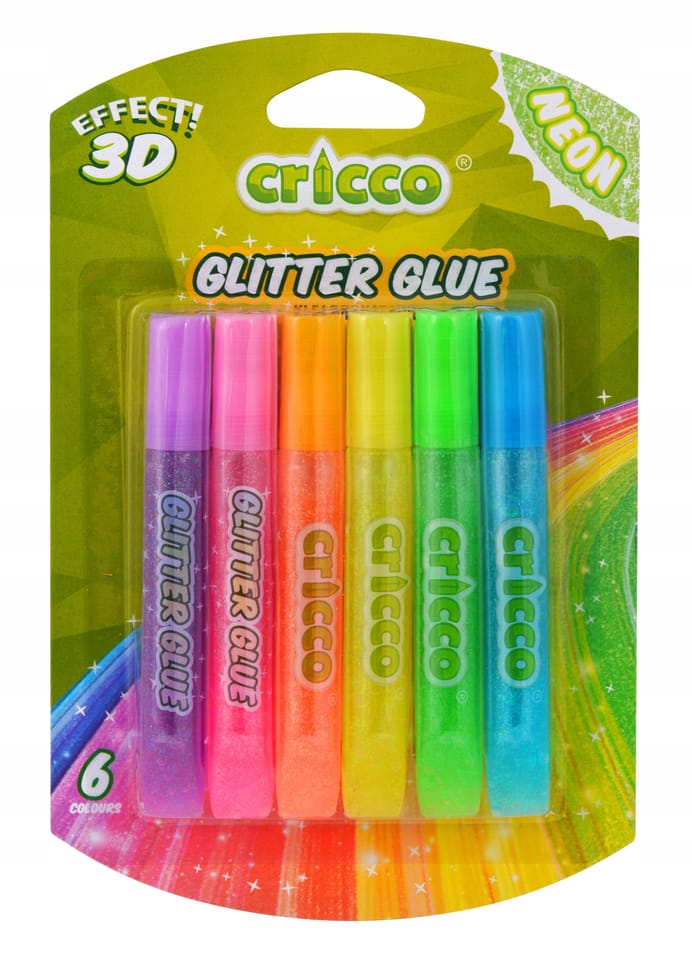 Klej brokatowy neonowy 10g. 6 kolorów CRICCO 3D CR950B6