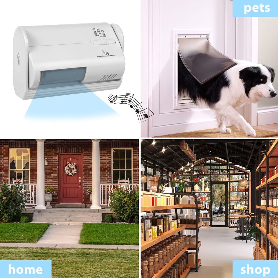 Bezprzewodowy sygnalizator wejścia, czujnik PIR, zasięg 8m 9V DC alarm 70dB