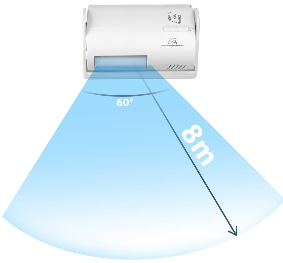 Bezprzewodowy sygnalizator wejścia, czujnik PIR, zasięg 8m 9V DC alarm 70dB