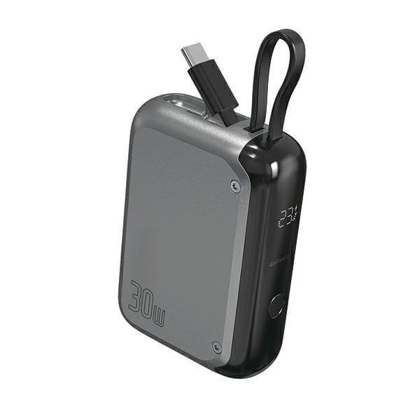4smarts Powerbank Pocket 10000mAh30W z wbudowanym kablem USB-C 15cm space grey 540699
