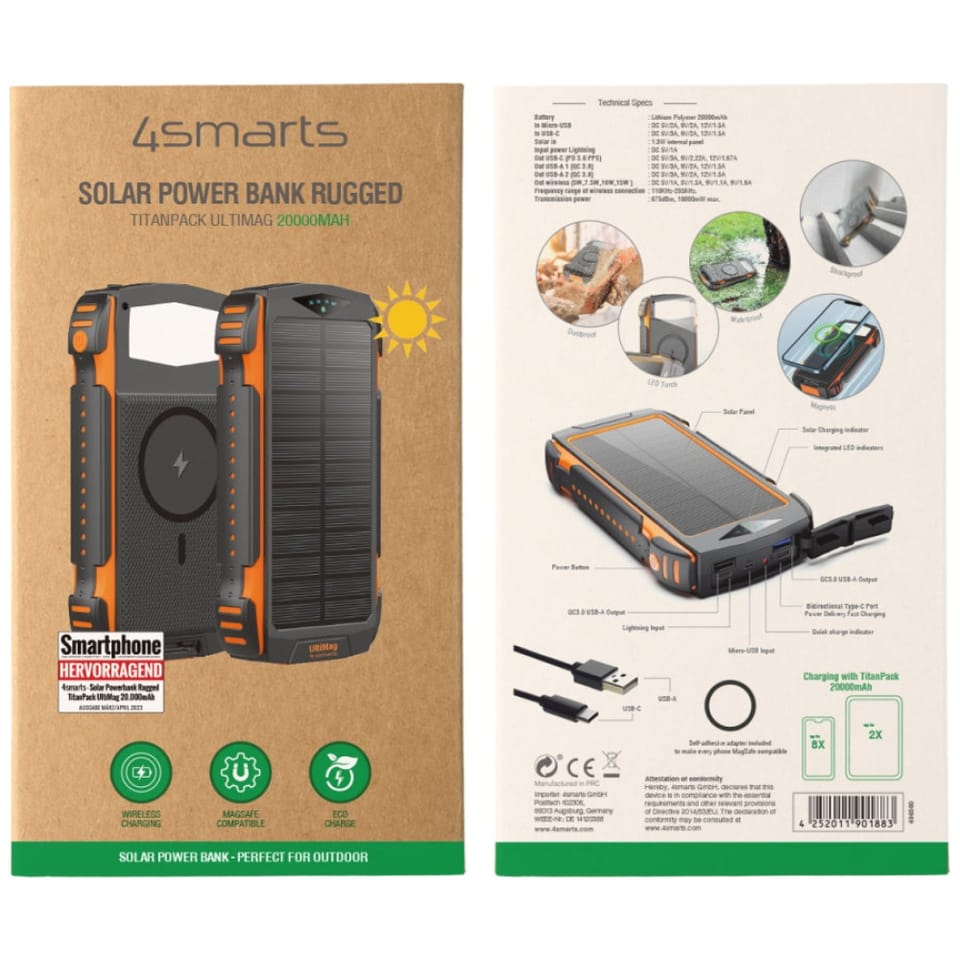 4smarts Powerbank Solarny TitanPack      Rugged UltiMag 20000mAh black/czarny 496560