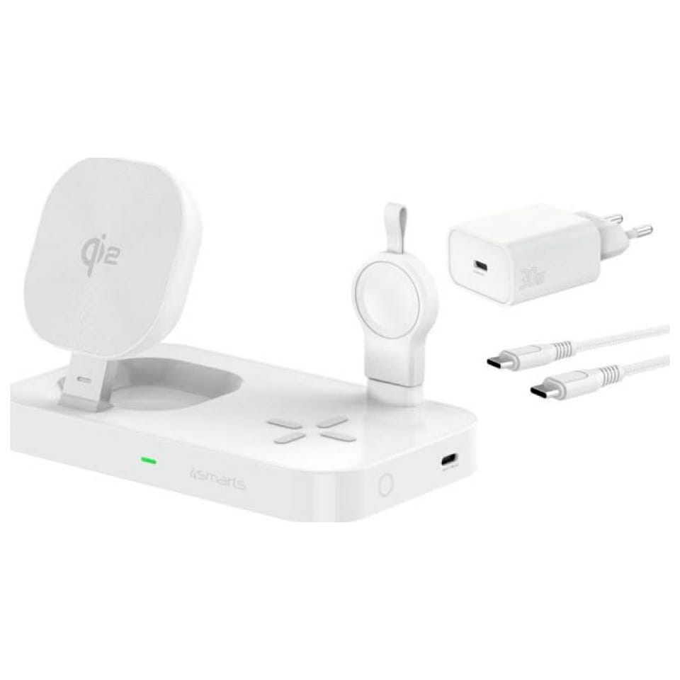 Stacja ładująca 4smarts Qi2 Trident      z ładowarką do Galaxy Watch biały