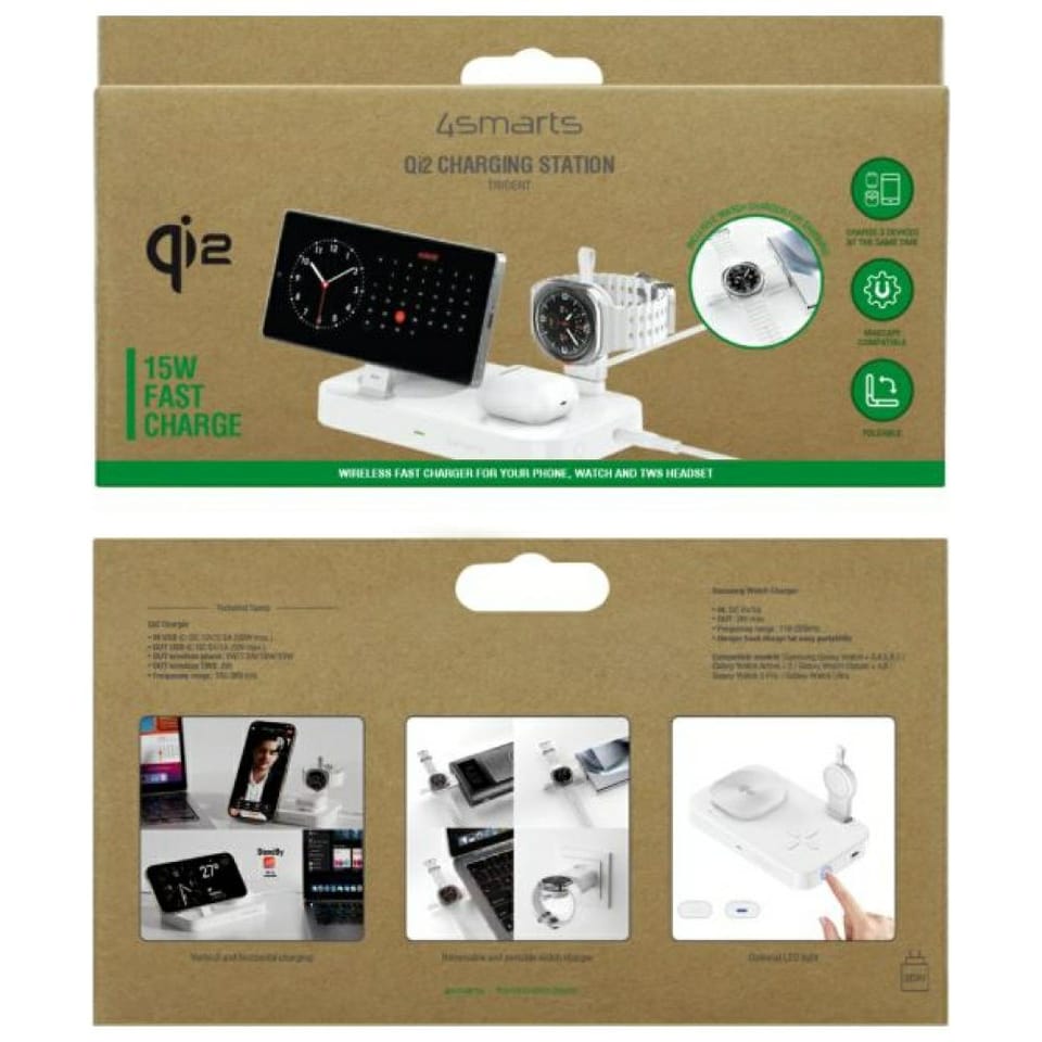 Stacja ładująca 4smarts Qi2 Trident      z ładowarką do Galaxy Watch biały
