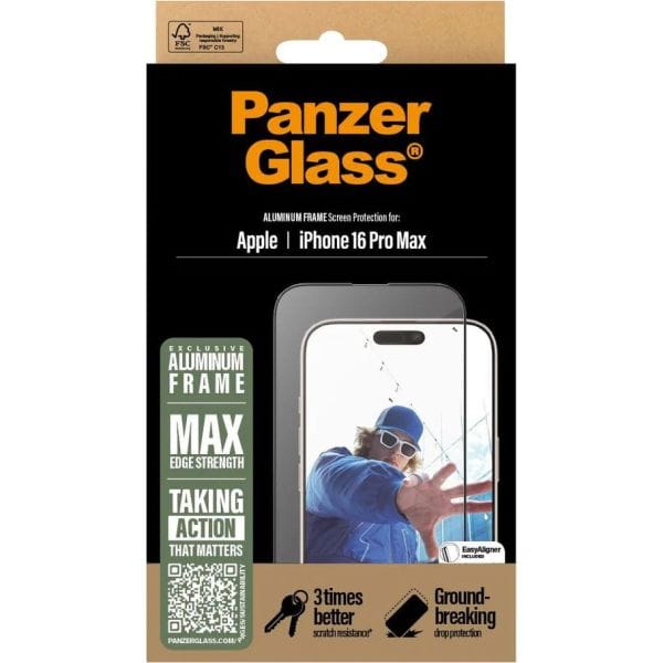 PanzerGlass Screen Protector AluminumFrame iPhone 16 Pro Max 6.9" Ultra-Wide Fit 2852
