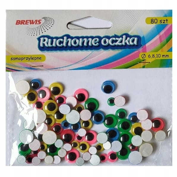 Oczka ruchome okrągłe samoprzylepne 6,8,10mm (80 sztuki) RO20 BREWIS