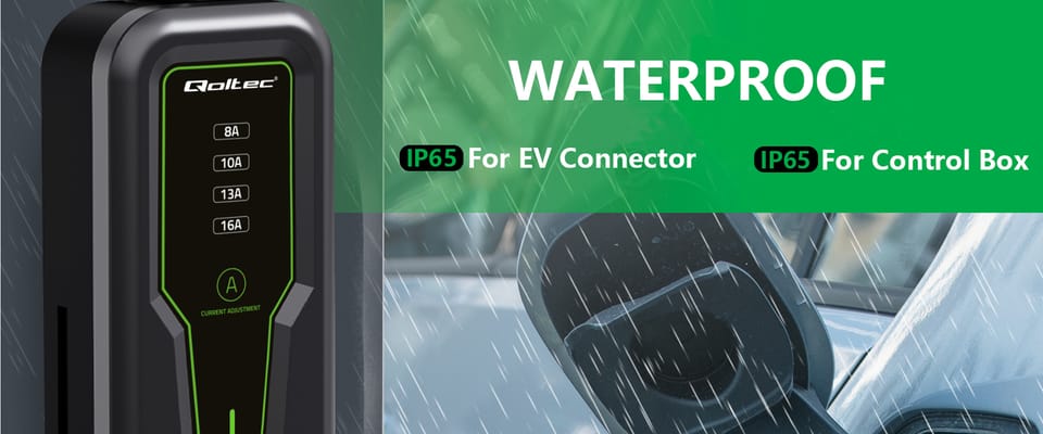 Qoltec Mobilna ładowarka do samochodu elektrycznego EV z regulacją 2w1 Typ2 | 3.5kW | 230V | LCD | Przenośna | 4m