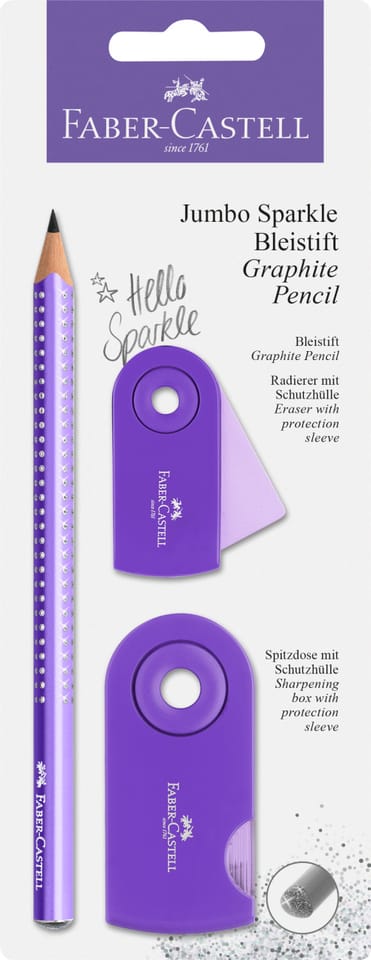 Ołówek JUMBO SPARKLE SLEEVE + temperówka+gumka fiolet blister 11675 Faber-Castell