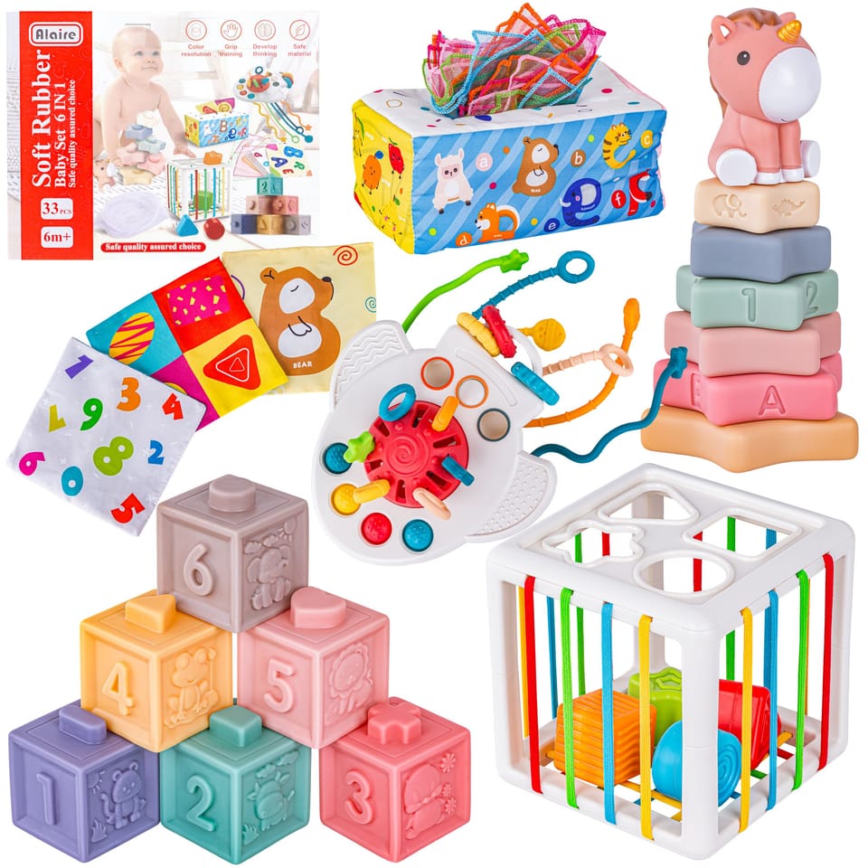 Zabawki Sensoryczne Miękkie klocki 6w1, Gryzak, Sensoryczna Wieża Karty Dla Dzieci