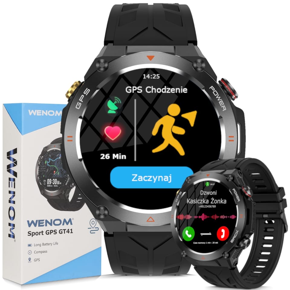 Smartwatch Męski Zegarek Wenom GT41 GPS Zdrowie Sport