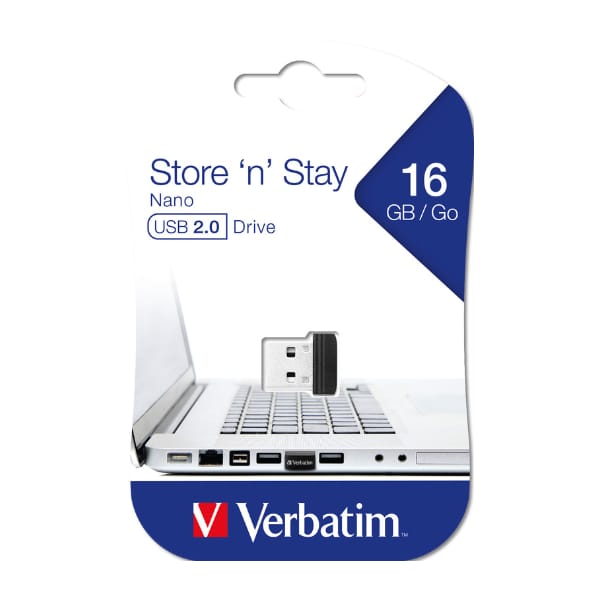Verbatim USB flash disk, USB 2.0, 16GB, Nano, Store N Stay, czarny, 97464, USB A