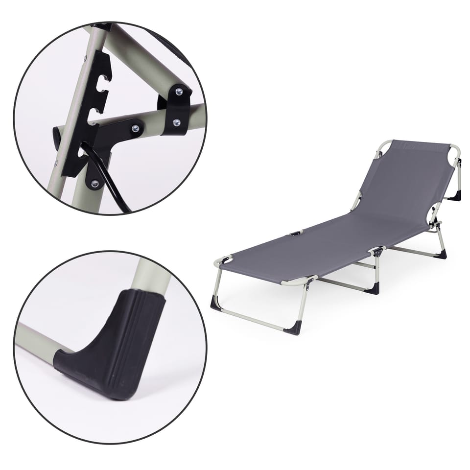 Leżak ogrodowy wędkarski składany z materacem i poduszką szary MultiGarden