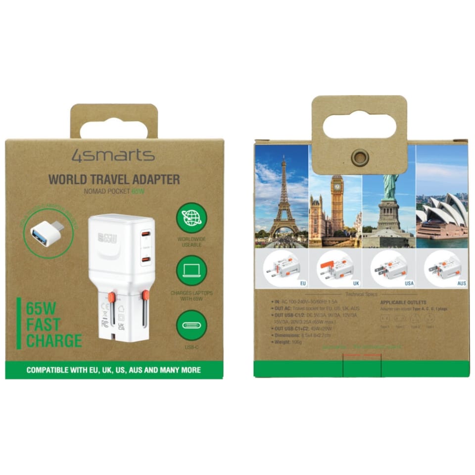 Ładowarka podróżna 4smarts World Travel  Adapter Nomad Pocket 65W biały