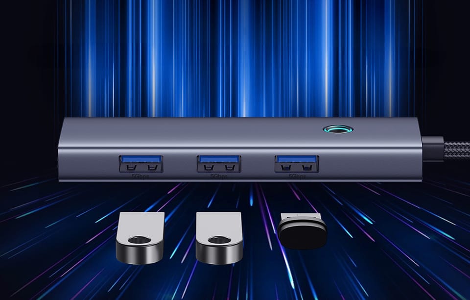 Hub 5w1 Baseus UltraJoy 5-Port (4xUSB 3.0,  PD) Szary