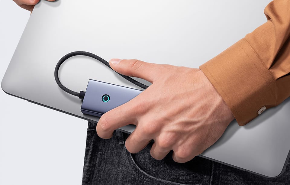 Hub 5w1 Baseus UltraJoy 5-Port (4xUSB 3.0,  PD) Szary