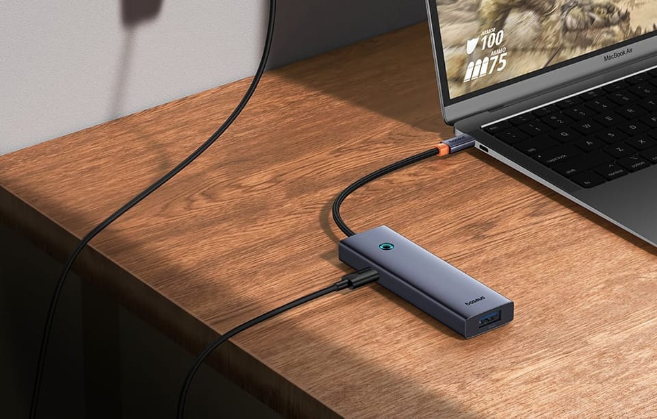 Hub 5w1 Baseus UltraJoy 5-Port (4xUSB 3.0,  PD) Szary