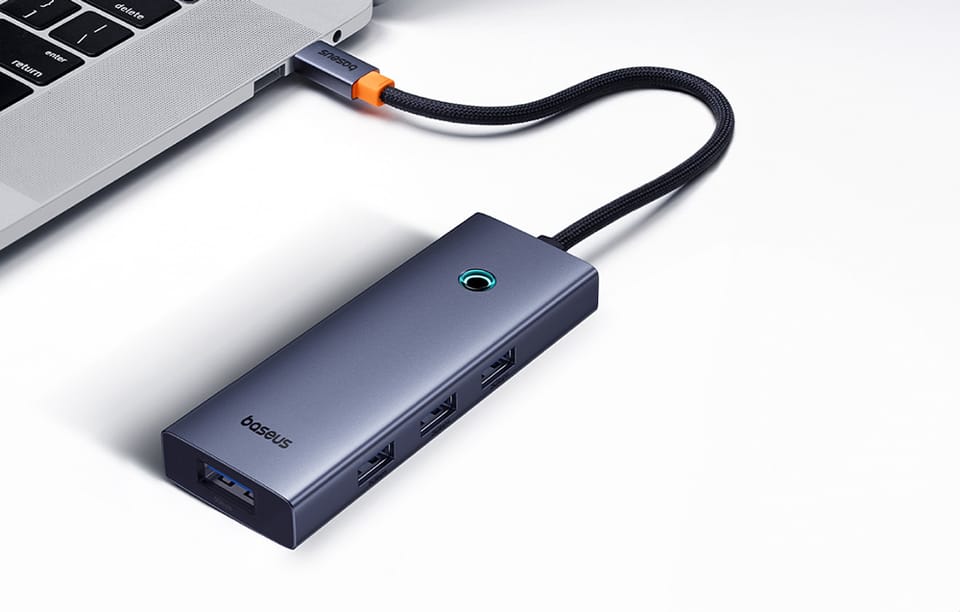 Hub 5w1 Baseus UltraJoy 5-Port (4xUSB 3.0,  PD) Szary