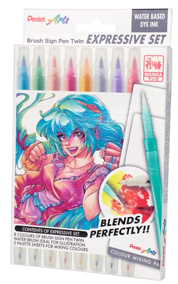 Pisak BRUSH SIGN PEN TWIN MANGA kpl.8szt. SESW30C-ST8MGPL PENTEL