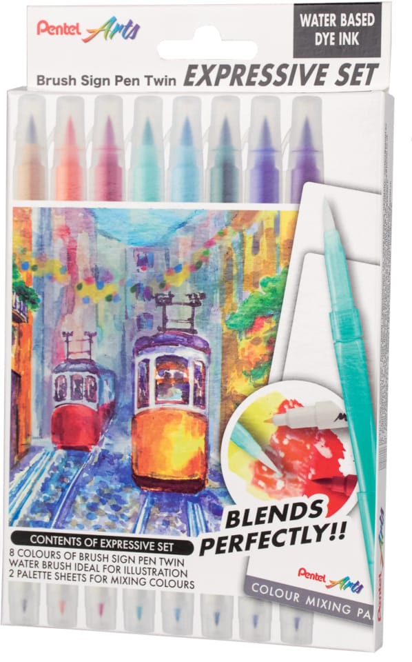 Pisak BRUSH SIGN PEN TWIN LANDSCAPE kpl. 8szt. SESW30C-8LS PENTEL