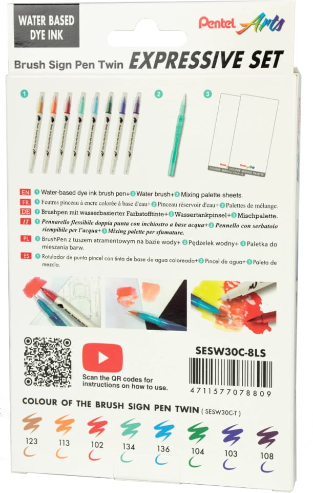 Pisak BRUSH SIGN PEN TWIN LANDSCAPE kpl. 8szt. SESW30C-8LS PENTEL