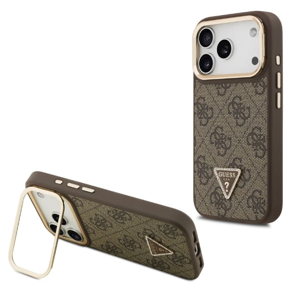 Etui Guess 4G PU Triangle Logo & Stand   Camera Magsafe do iPhone 17 Pro brązowy