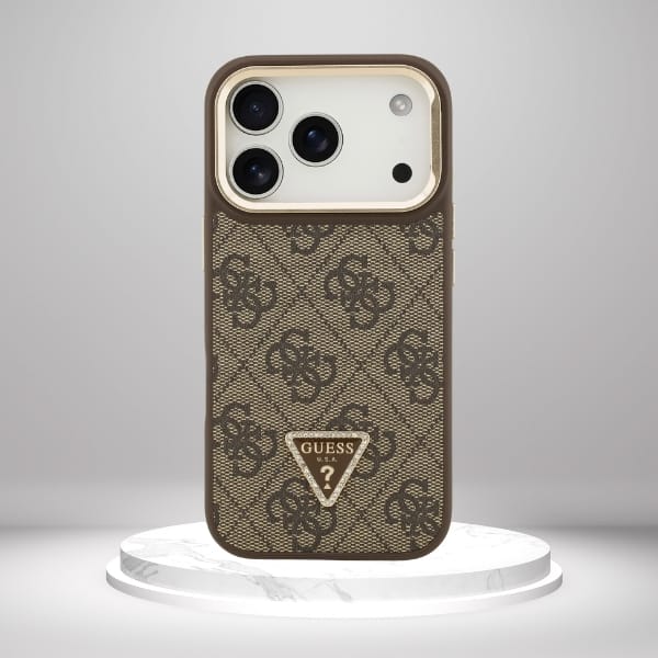 Etui Guess 4G PU Triangle Logo & Stand   Camera Magsafe do iPhone 17 Pro brązowy