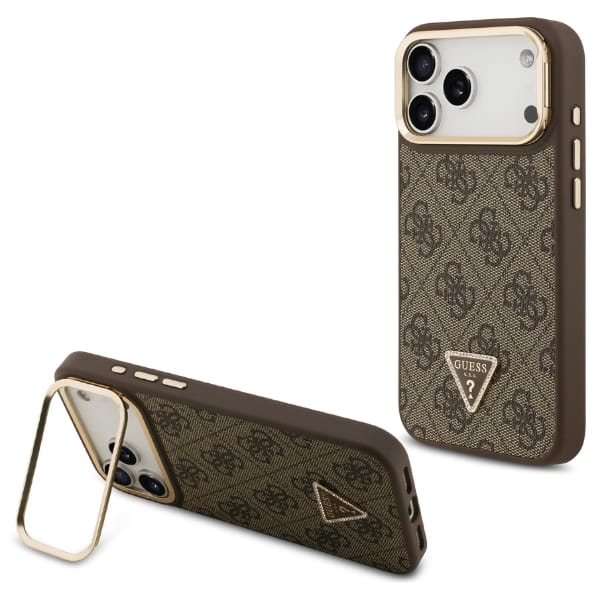 Etui Guess 4G PU Triangle Logo & Stand   Camera Magsafe do iPhone 17 Pro Max brązowy