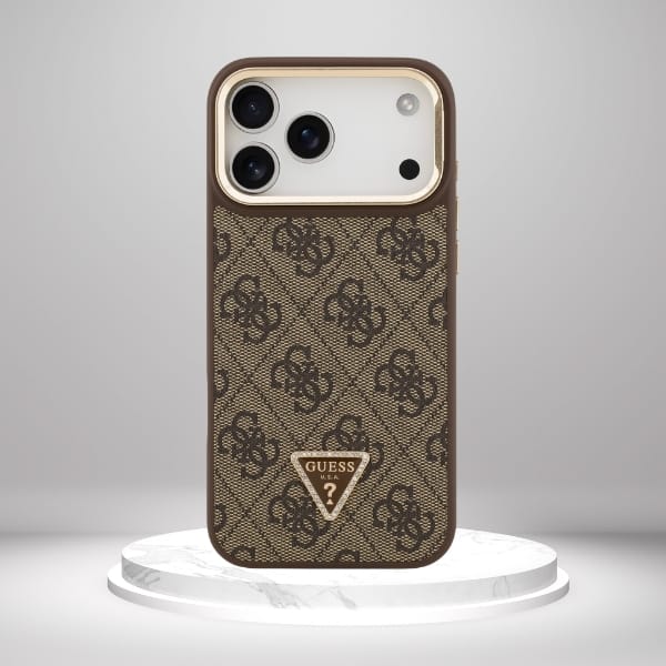 Etui Guess 4G PU Triangle Logo & Stand   Camera Magsafe do iPhone 17 Pro Max brązowy