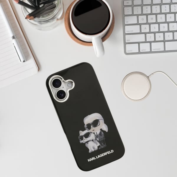 Etui Karl Lagerfeld IML Aquarelle Karl   & Choupette & Logo MagSafe do iPhone 17 czarny