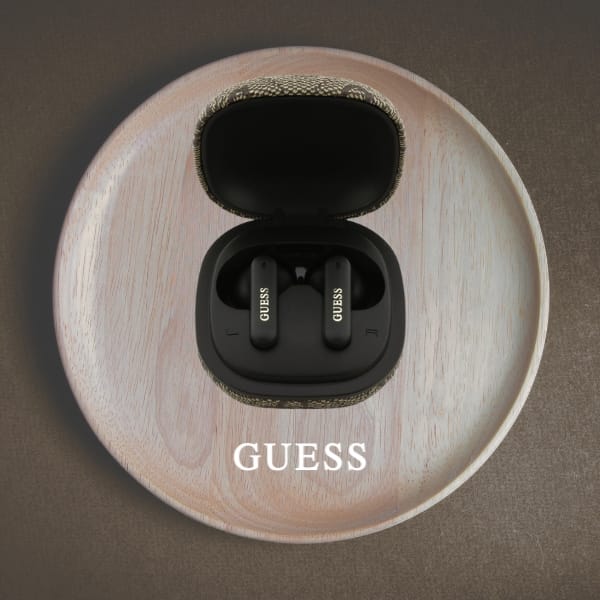 Słuchawki TWS ENC Guess 4G Classic Metal Logo brązowy