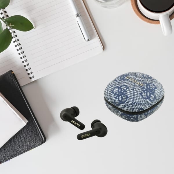 Słuchawki TWS ENC Guess 4G Classic Metal Logo niebieski