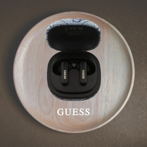 Słuchawki TWS ENC Guess 4G Classic Metal Logo niebieski