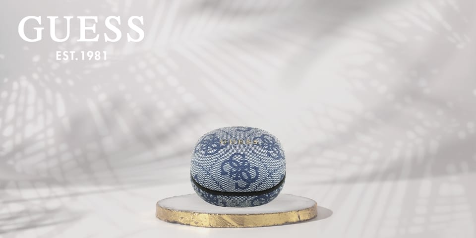 Słuchawki TWS ENC Guess 4G Classic Metal Logo niebieski