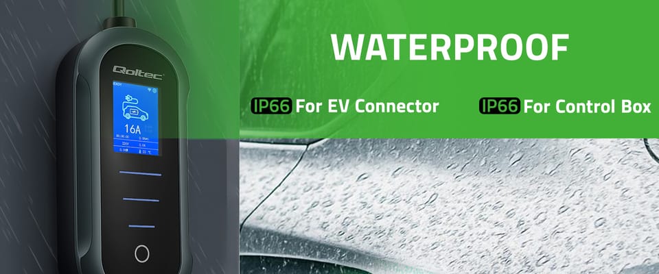 Qoltec Mobilna ładowarka do samochodu elektrycznego EV z regulacją 2w1 Typ2 | 11kW | 400V | Wi-fi | LCD | Przenośna | Wallbox | 5m