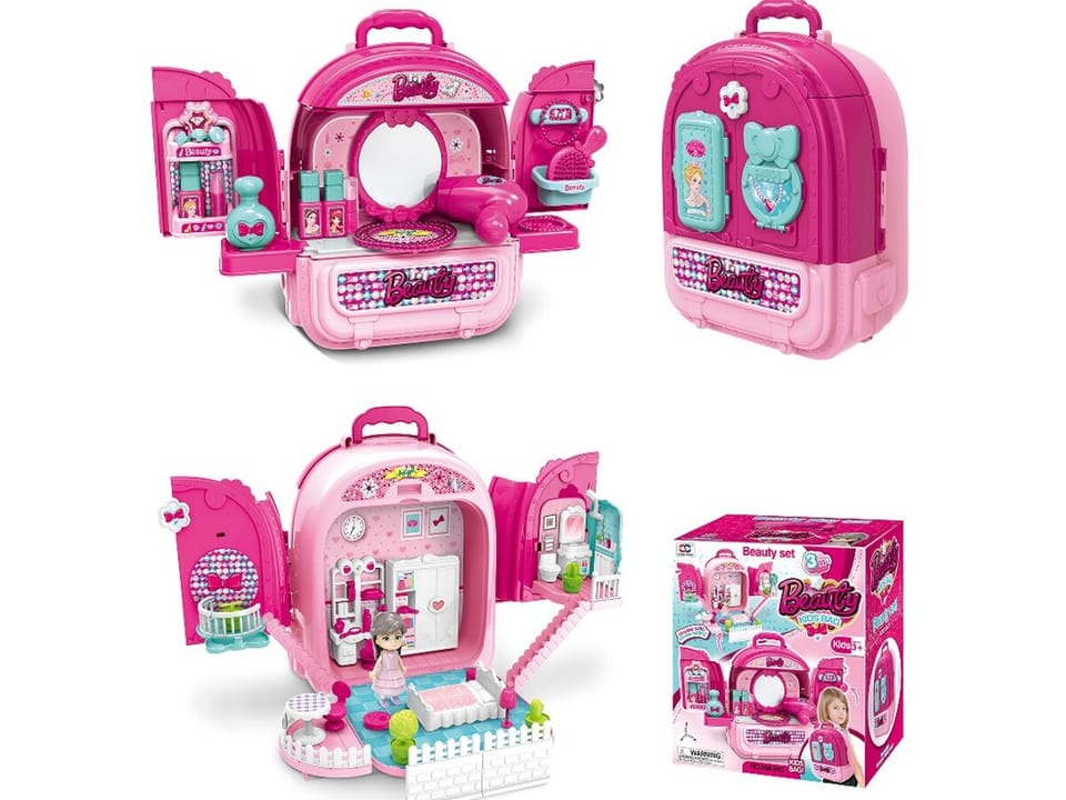 Domek Dla Lalek Toaletka W Walizce Plecak Zestaw 3w1 + Akcesoria