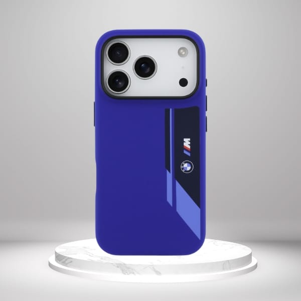 Etui BMW M Silicon Vertical Logo MagSafe do iPhone 17 Pro granatowy