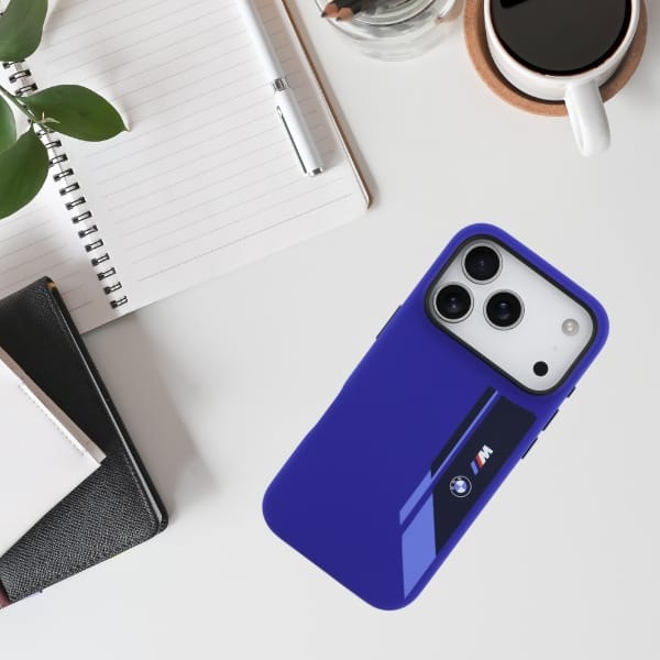 Etui BMW M Silicon Vertical Logo MagSafe do iPhone 17 Pro granatowy