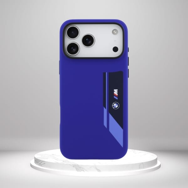 Etui BMW M Silicon Vertical Logo MagSafe do iPhone 17 Pro Max granatowy