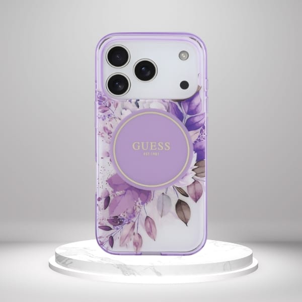 Etui Guess IML Flower & Tonal Circle     MagSafe do iPhone 17 Pro fioletowy