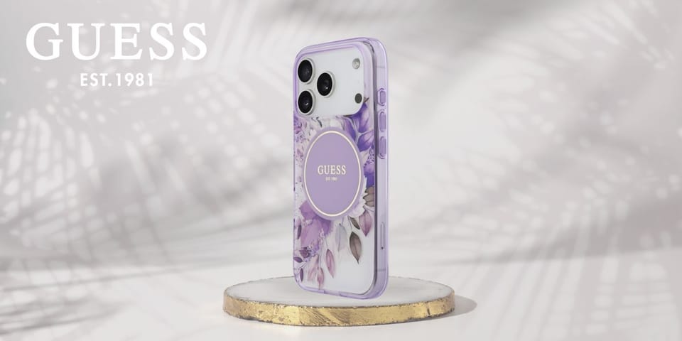 Etui Guess IML Flower & Tonal Circle     MagSafe do iPhone 17 Pro fioletowy
