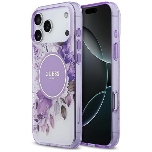 Etui Guess IML Flower & Tonal Circle     MagSafe do iPhone 17 Pro Max fioletowy