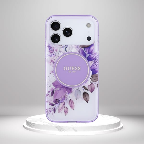 Etui Guess IML Flower & Tonal Circle     MagSafe do iPhone 17 Pro Max fioletowy