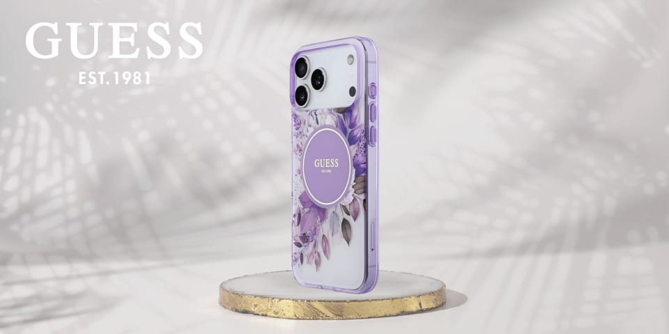Etui Guess IML Flower & Tonal Circle     MagSafe do iPhone 17 Pro Max fioletowy