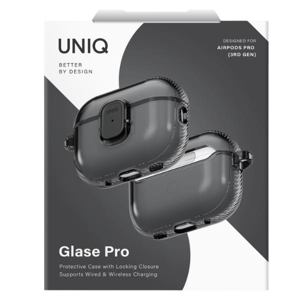 Etui UNIQ Glase Pro do AirPods Pro 3     Lock Case smoke
