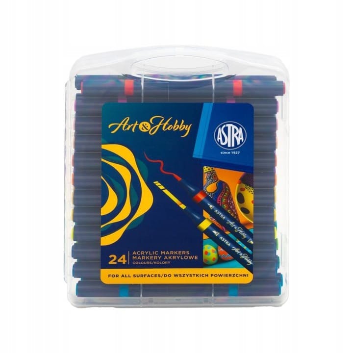 Markery akrylowe dwustronne trójkątne ASTRA Art&Hobby 24szt. walizka 207025001