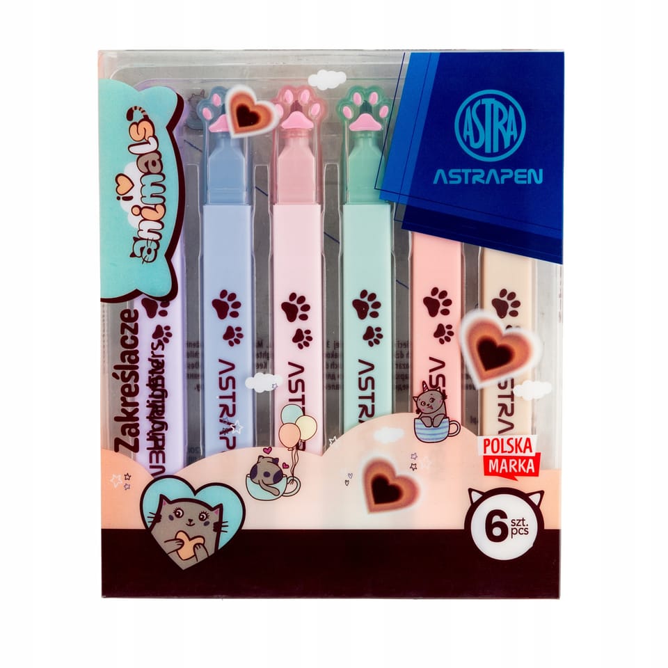 Zakreślacze z łapkami ASTRAPEN Animals Choco 6kol. 208025901