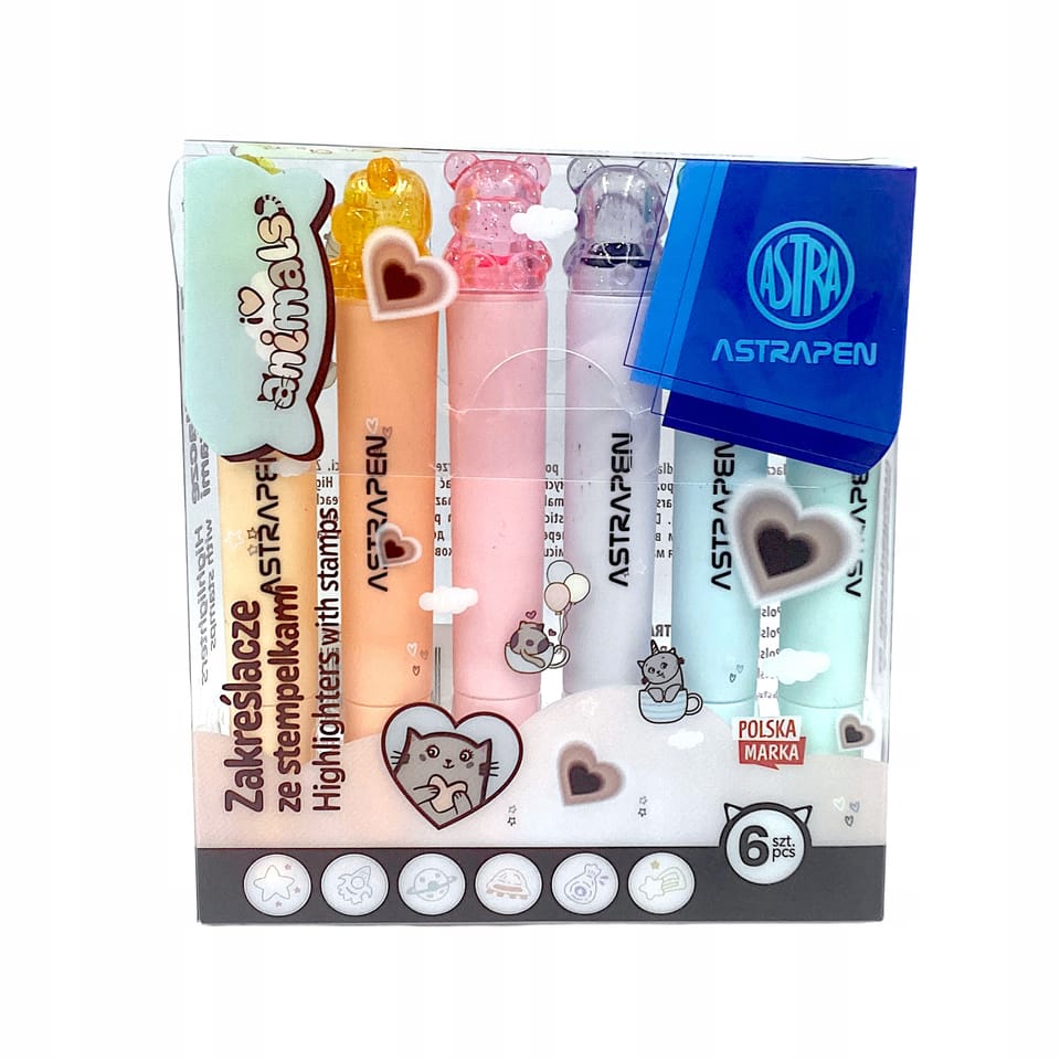 Zakreślacze ze stempelkami ASTRAPEN Animals Choco 6kol. 208025902