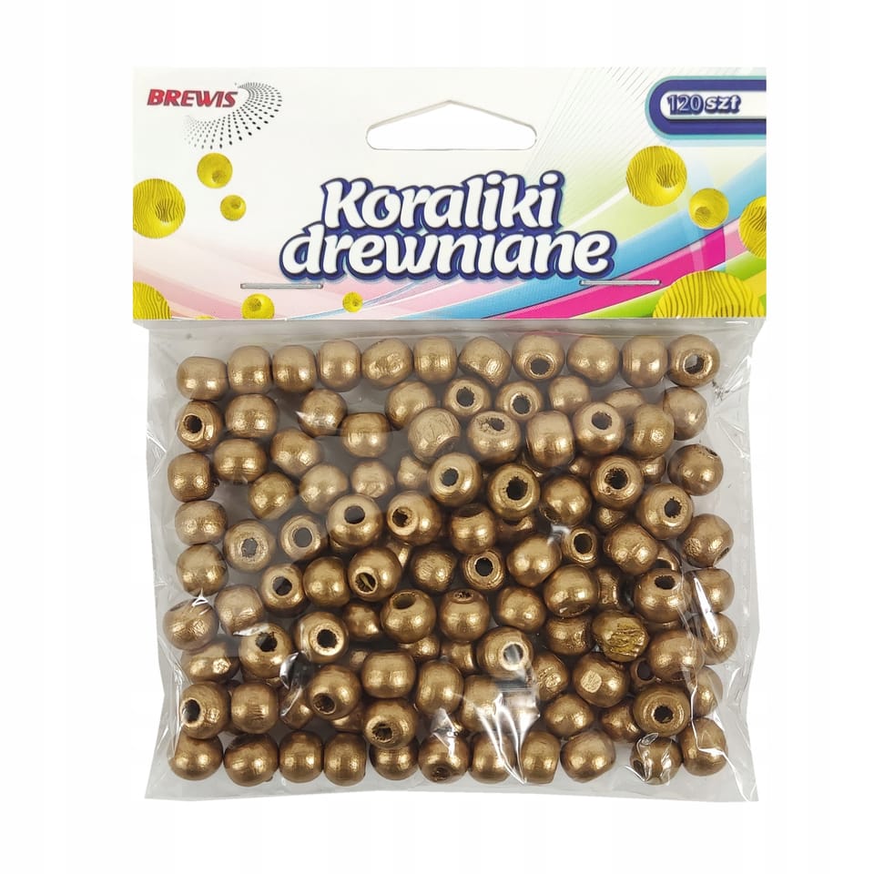 Koraliki drewniane 8mm złote (120sztuk - 18g) KD8-4 BREWIS
